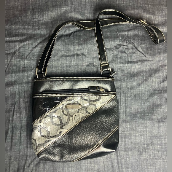 Rosetti Black Faux Leather Crossbody Bag Sequins Pattern - Picture 1 of 6